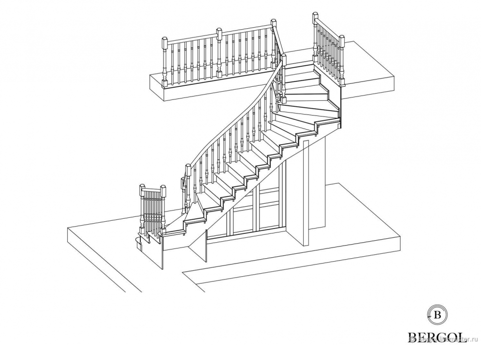Эскиз лестницы с площадкой