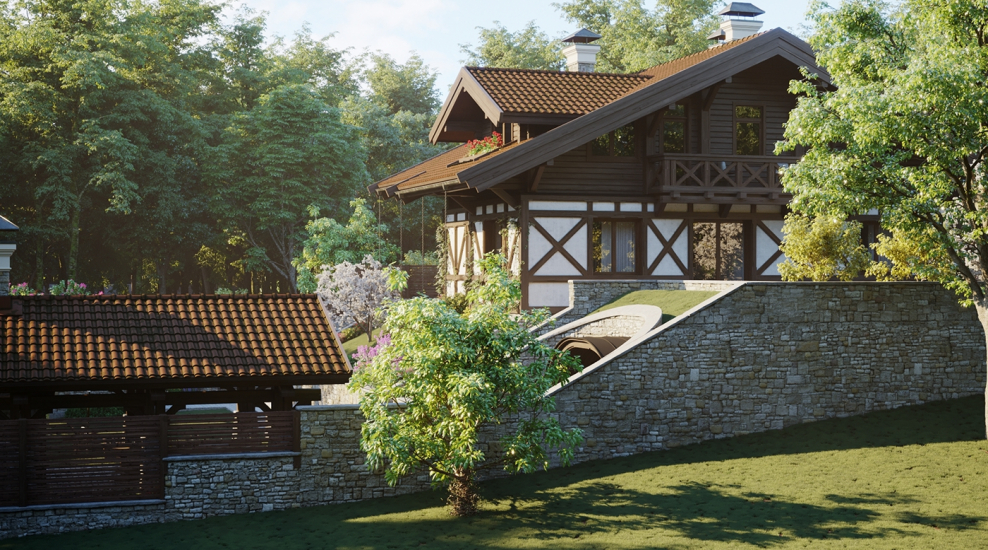 Дом в стиле Шале на склоне