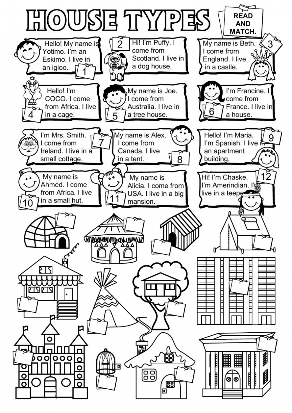 Types of Houses Worksheet for Kids