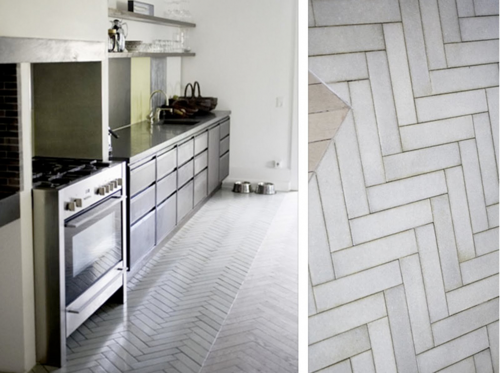 Плитка вдоль кухонного гарнитура на полу