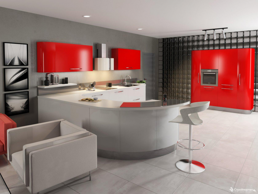 Красная кухня в студии