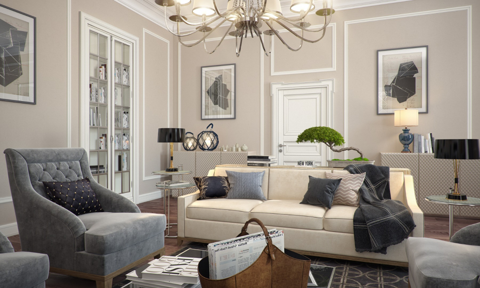 Гостиная в серых тонах современная классика