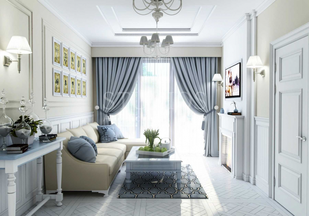 Гостиная 20 кв м в стиле Неоклассика