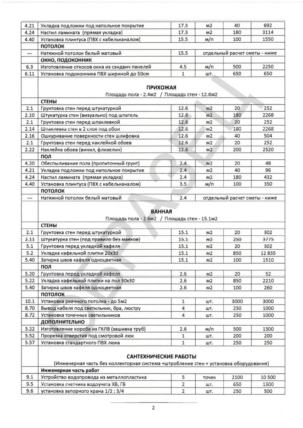 Смета на ремонт квартиры образец