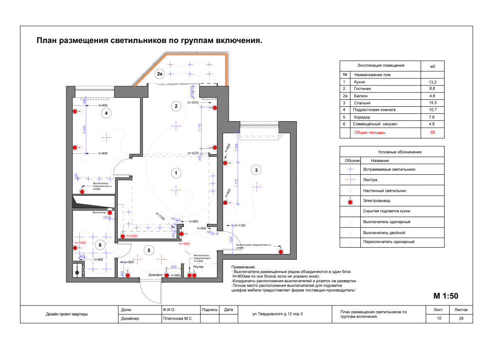 План расстановки осветительного оборудования