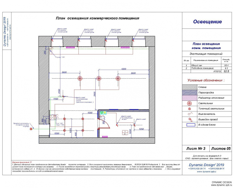 Освещенность помещения на плане