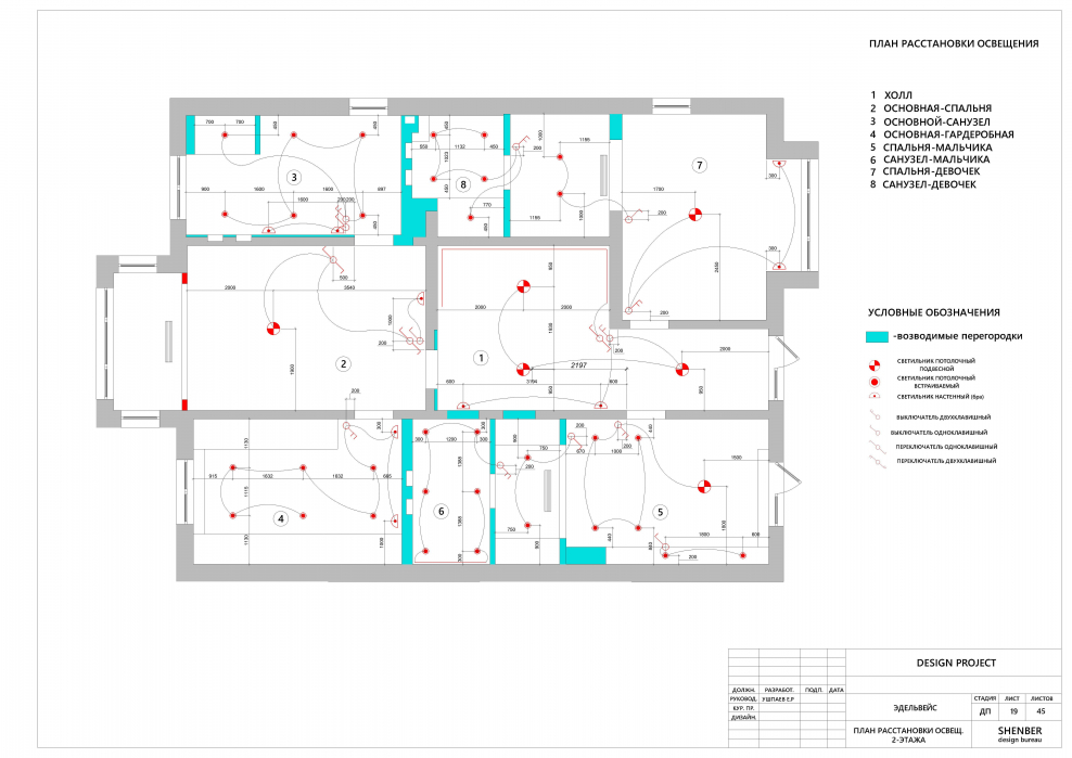 Проект квартиры план освещения