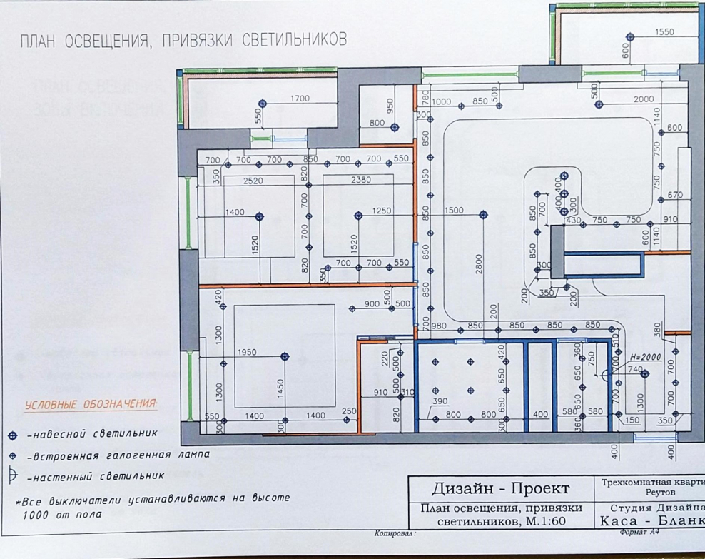 План освещения комнаты