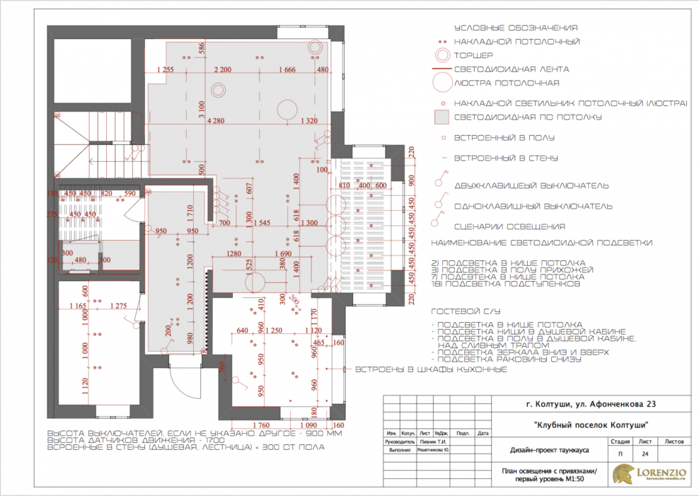 План освещения гостиной