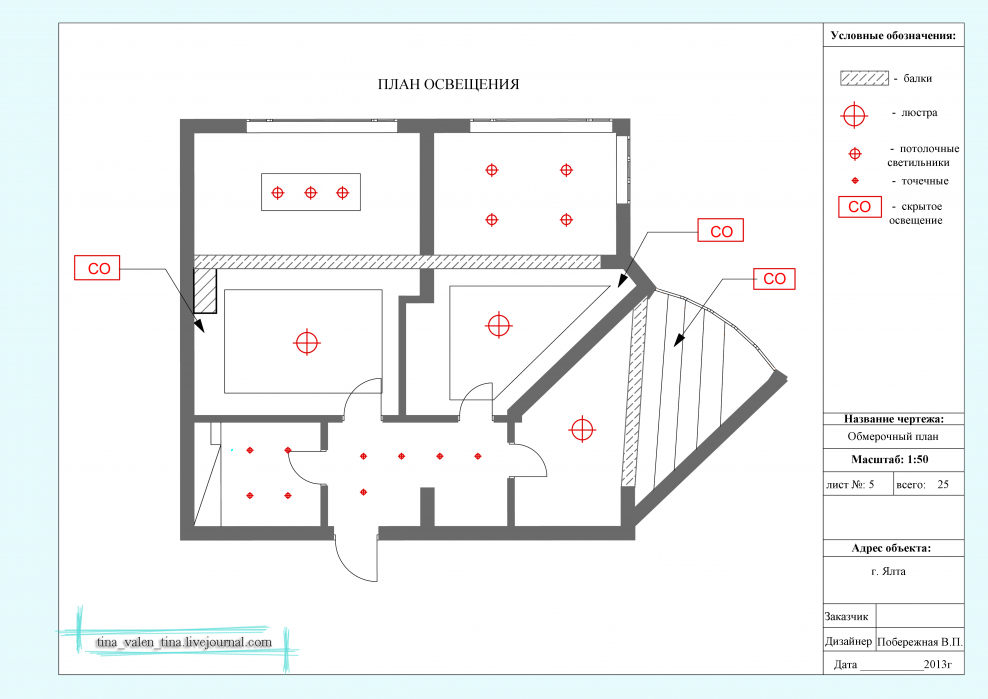План освещения комнаты