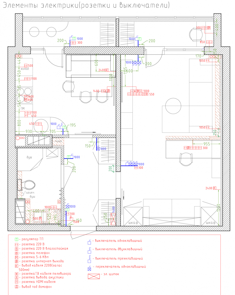 Схема электропроводки 1 комнатной квартиры 40 кв