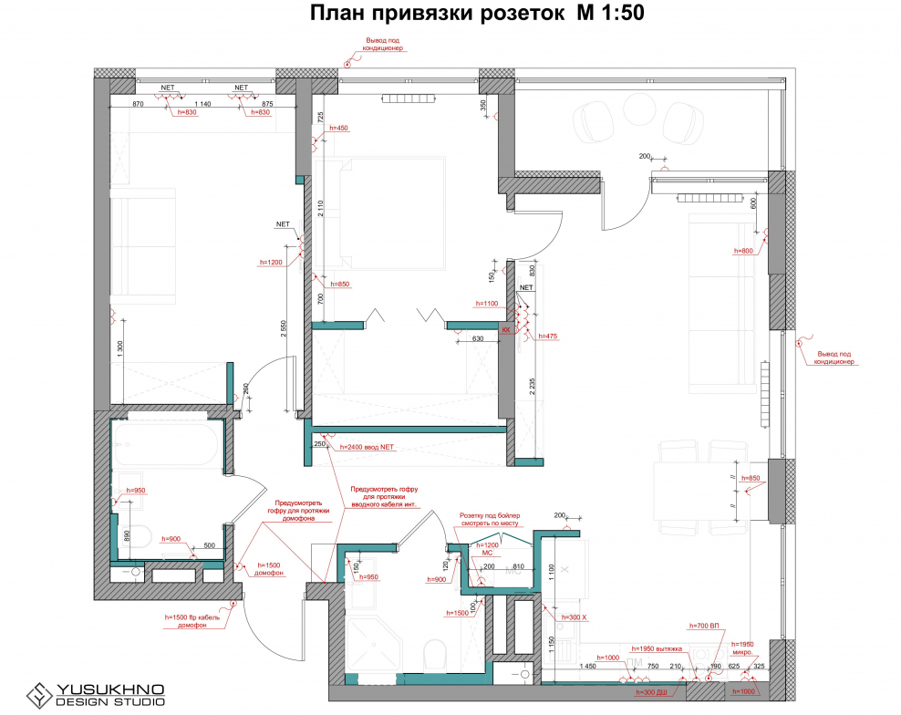 План привязки розеток и выключателей