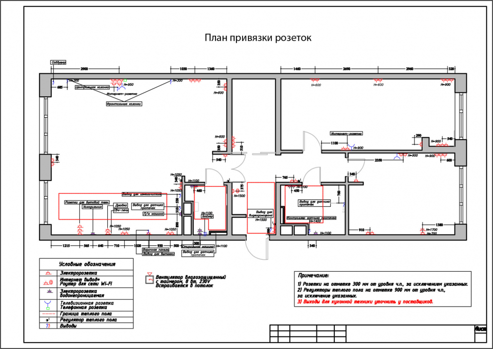 План розеток и выключателей