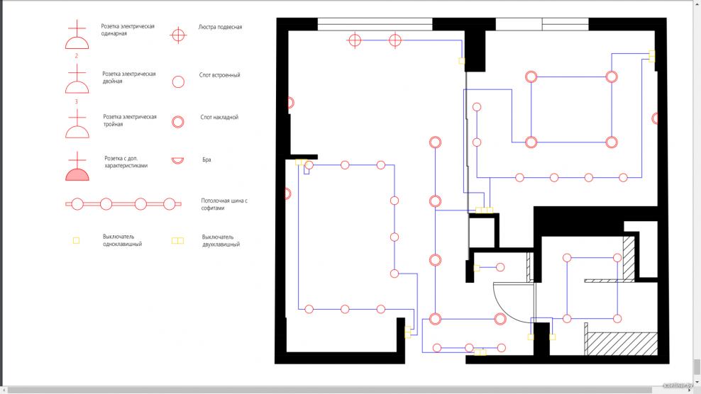 План потолка с розетками