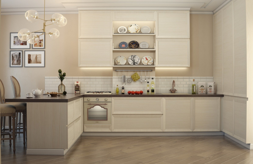 Интерьер кухни со светлой мебелью