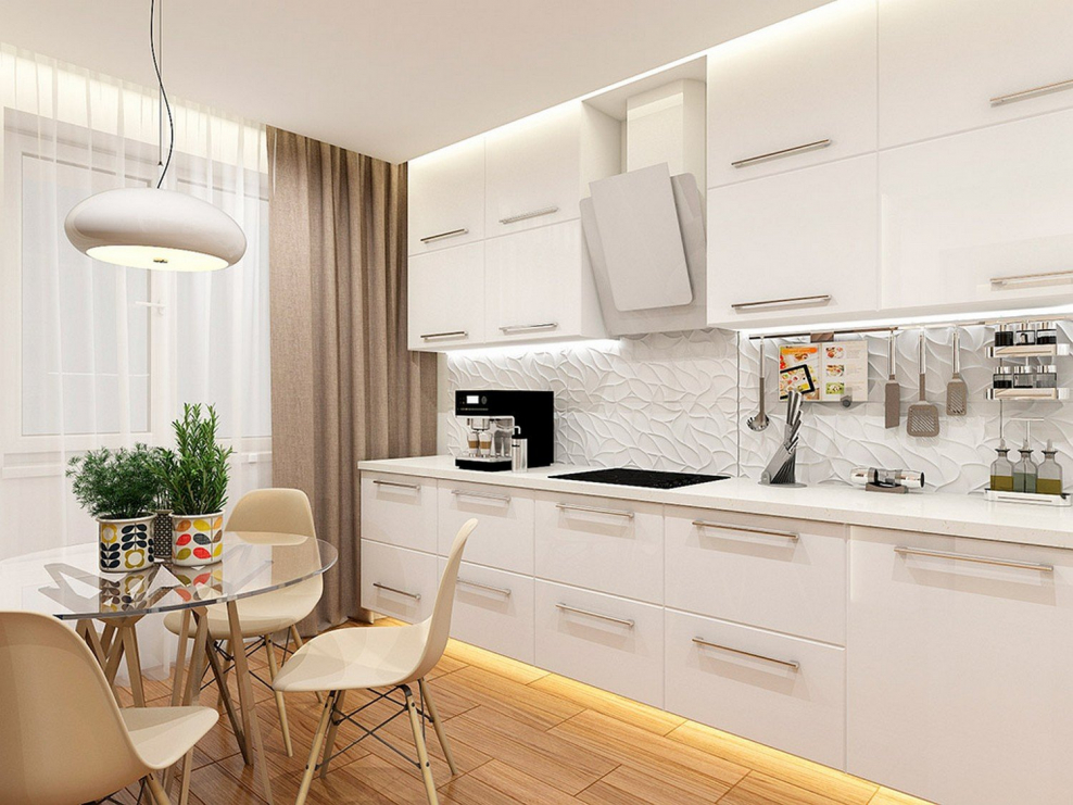 Монохромная кухня в светлых тонах