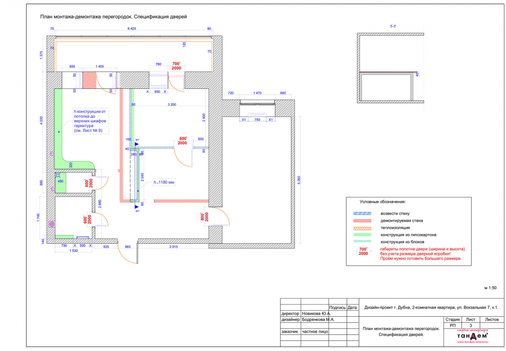 План монтажа и демонтажа перегородок