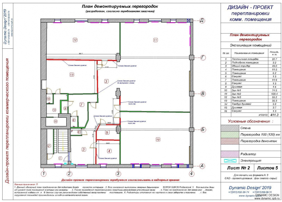 Площадь демонтируемых перегородок