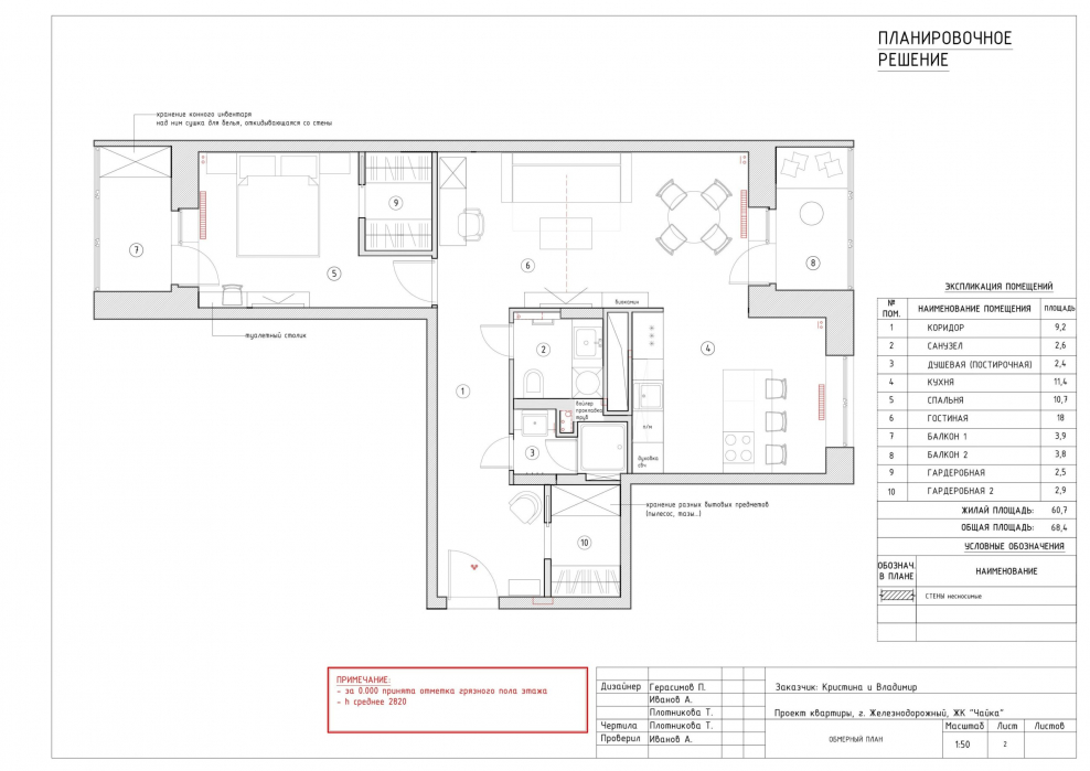 План двухкомнатной квартиры 60 кв.м