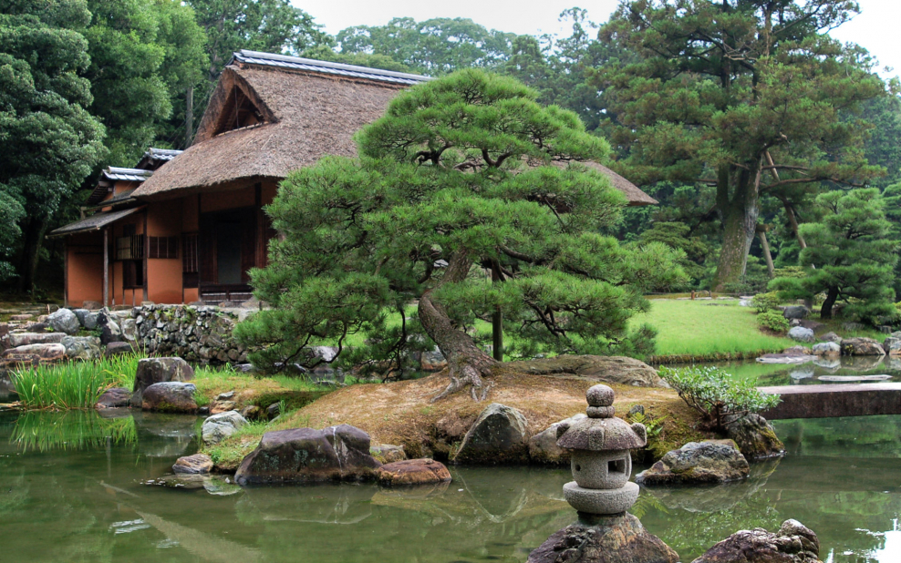 Чайный сад сосны и лютни виллы Кацура близ Киото