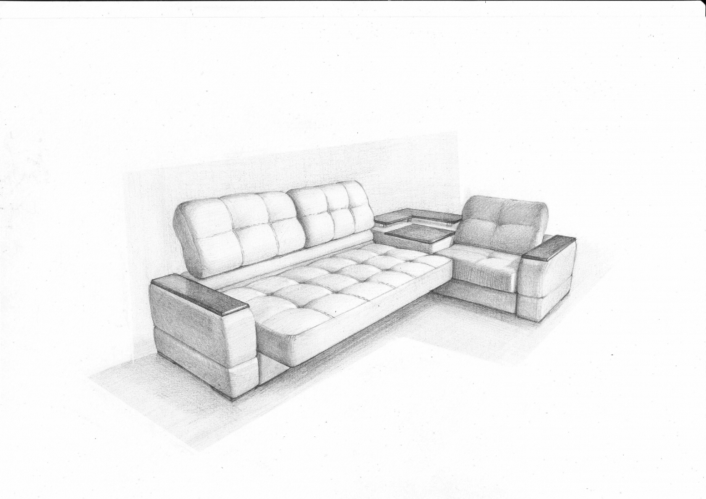 Кухня переходит в диван эскиз