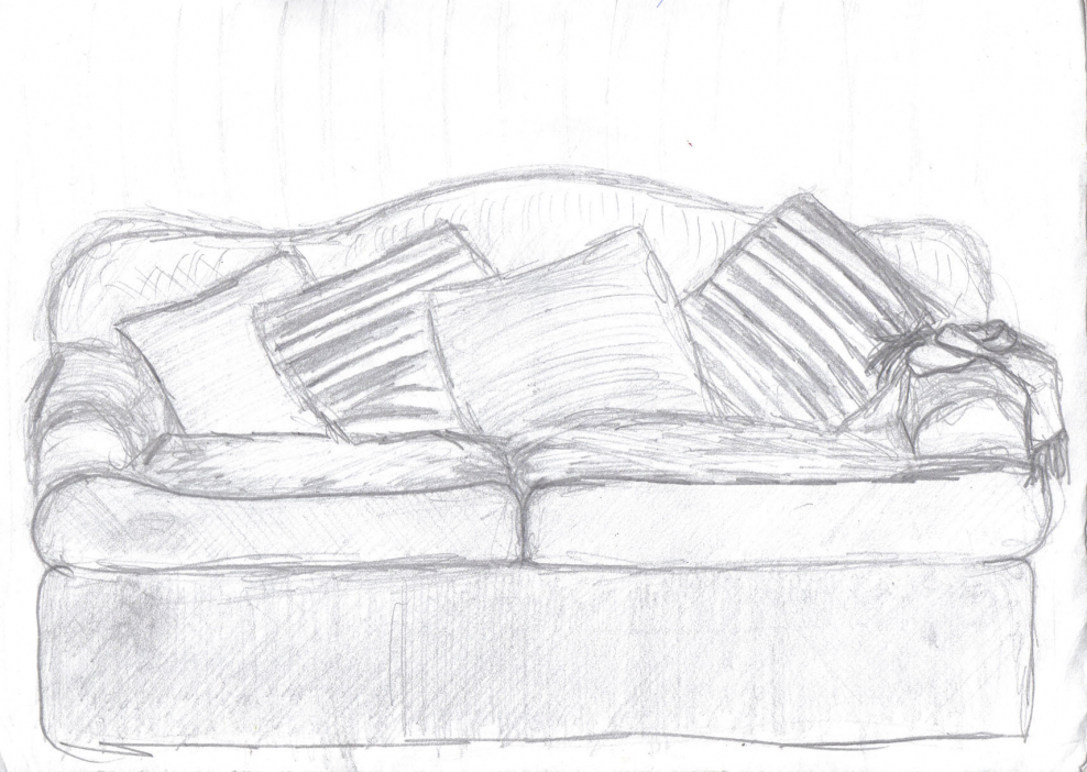 Нарисовать диван карандашом