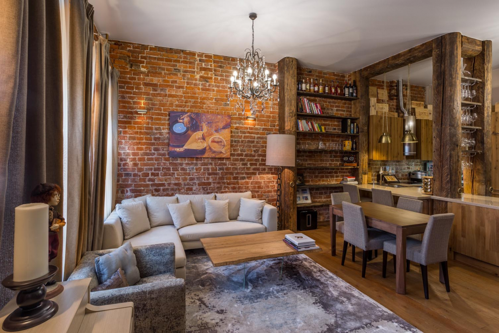 Гостиная лофт оранж в интерьере