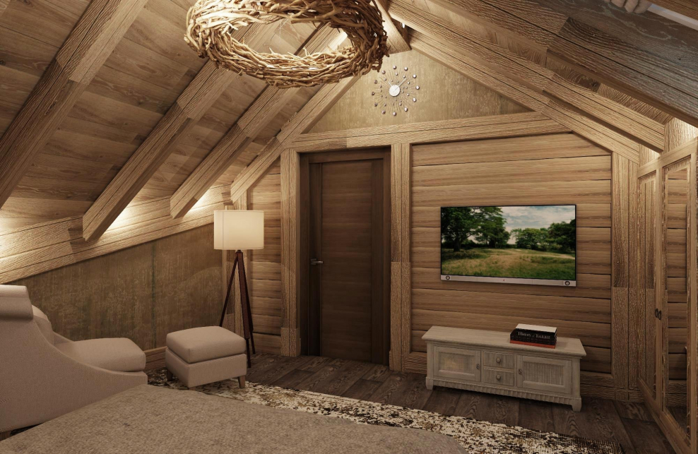 Деревянный потолок на мансарде