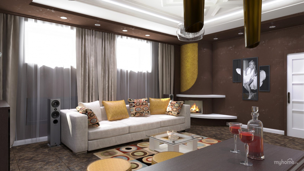 Кухня гостиная в молочно шоколадных тонах