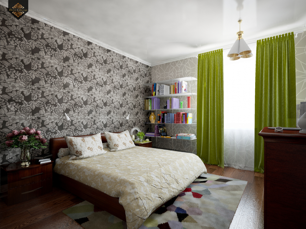 Спальня дизайн обои бюджетный вариант