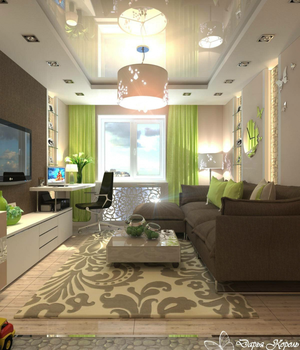 Бежево зеленая гостиная