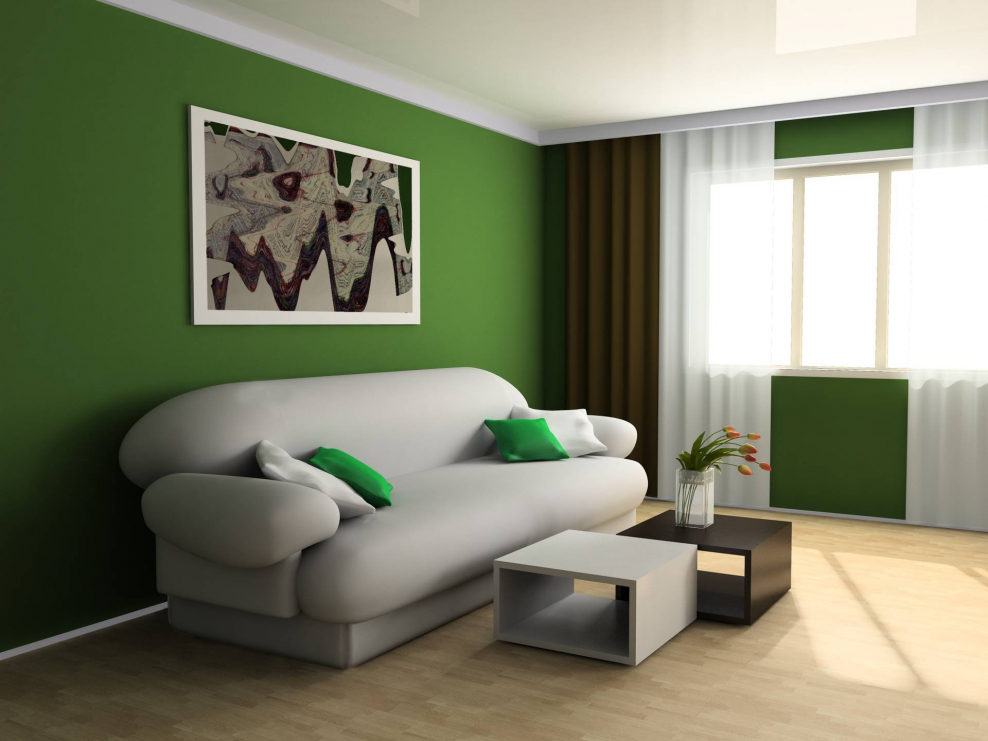Интерьер комнаты в зеленом цвете
