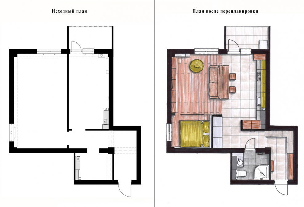 Кардинальная перепланировка двухкомнатной квартиры