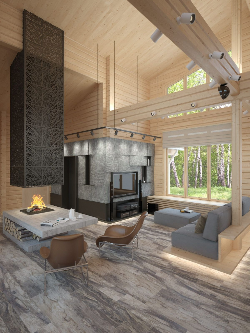 Деревянный коттедж интерьер