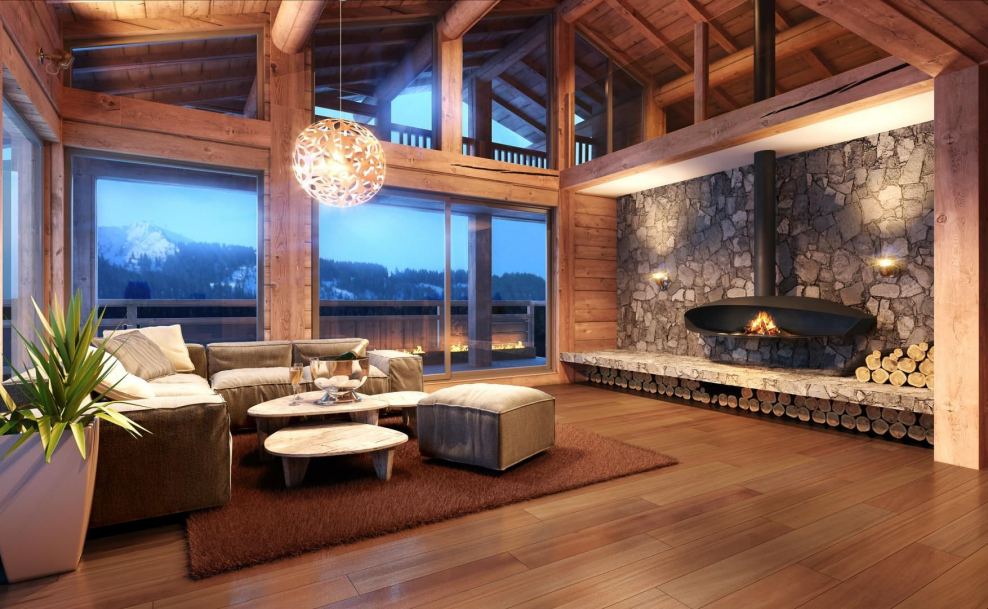 Домик с камином и панорамными окнами
