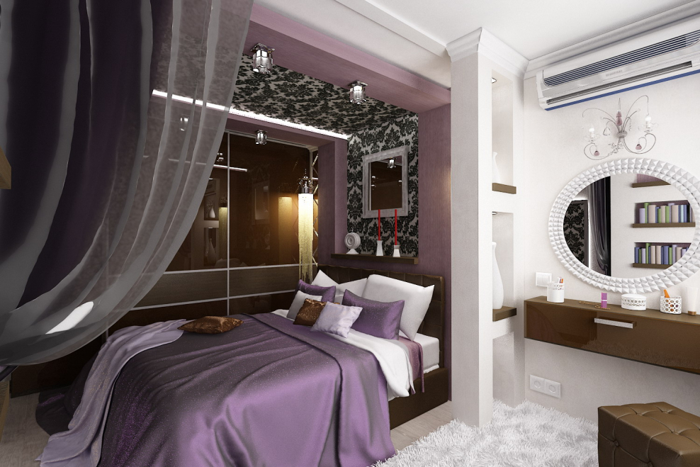 Интерьер большой спальни с встроенными шкафами