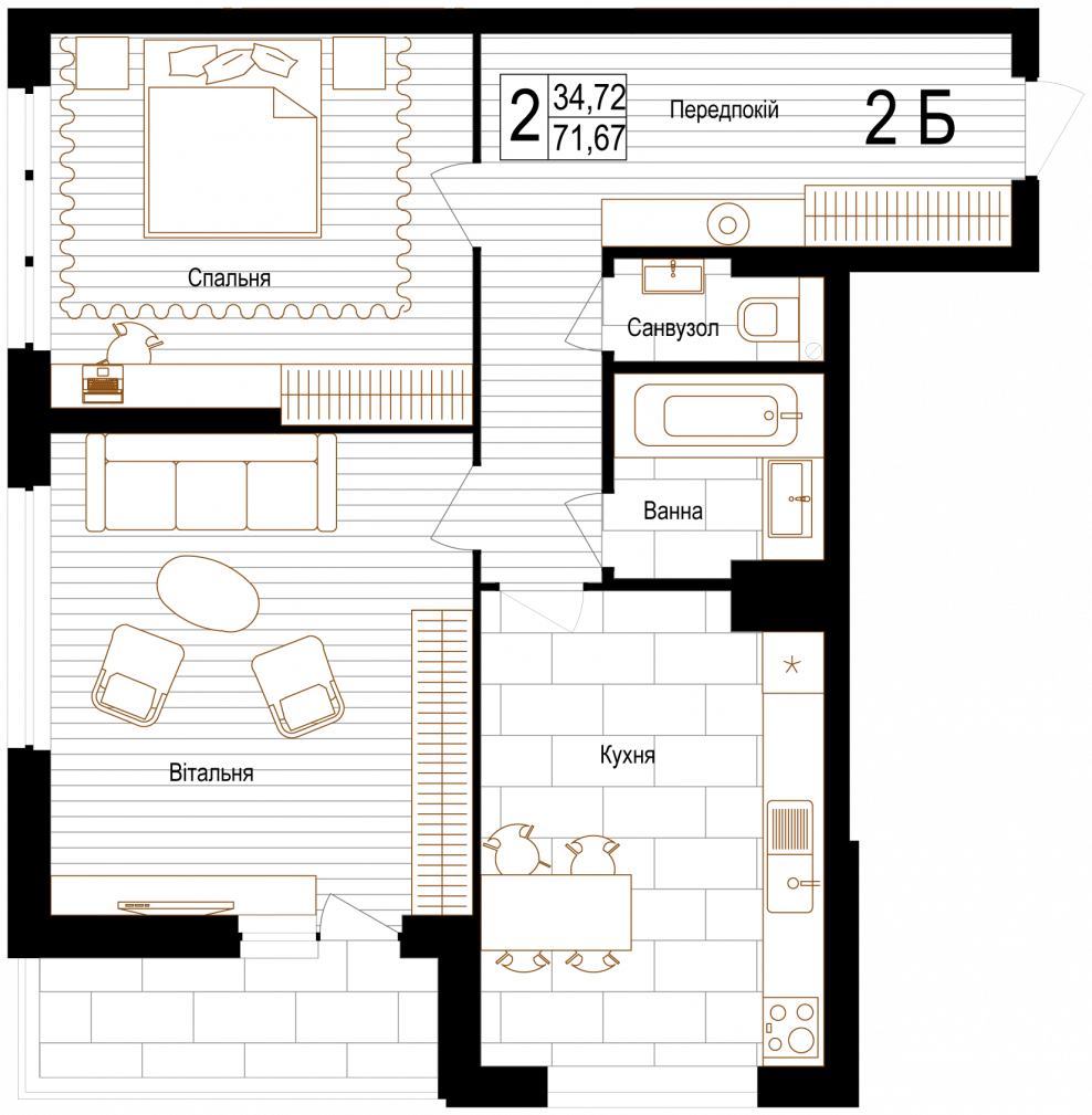 Проект двухкомнатной квартиры 58 кв
