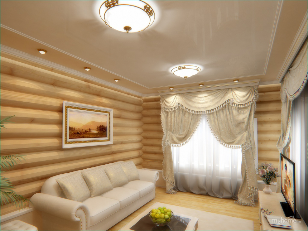 Потолок в доме из бревна