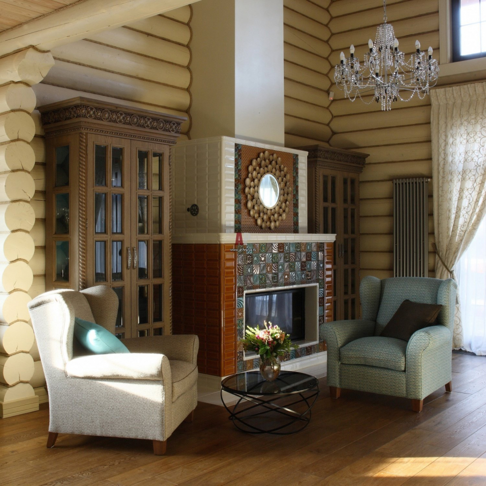 Кухня-гостиная в деревянном доме