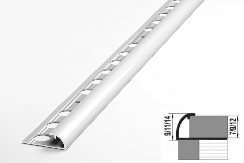 Профиль для кафеля алюминиевый наружный, 9х2700 мм, белый к9н