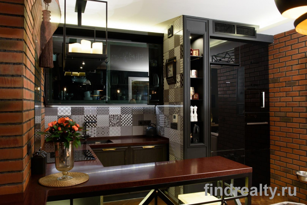 П образная кухня в стиле лофт