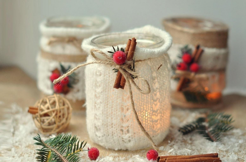 Новогодний декор стеклянной банки