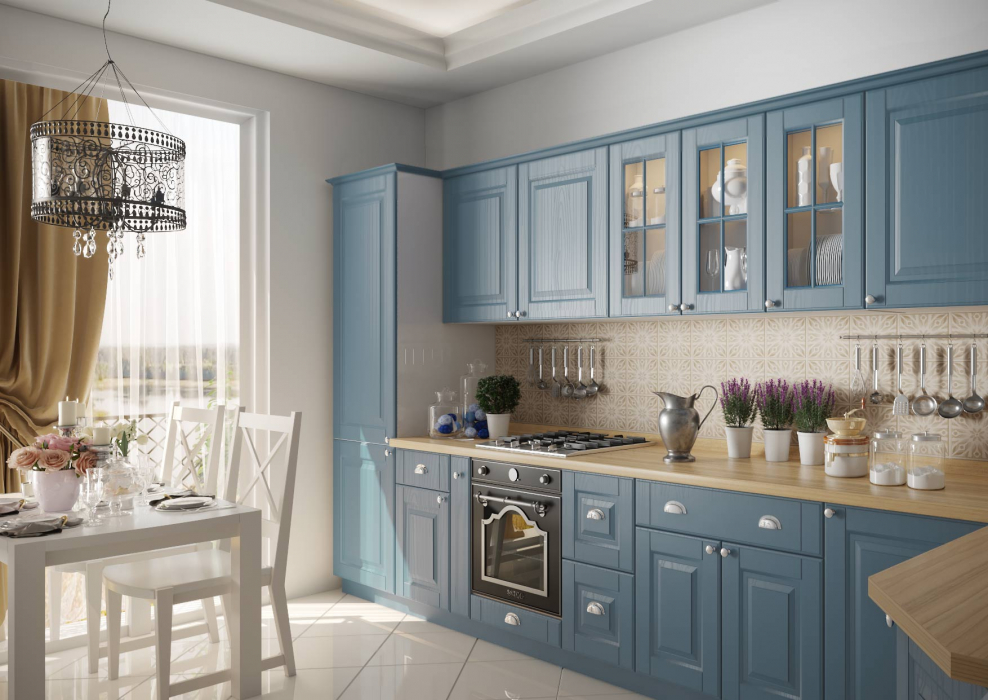 Кухня Роял Вуд голубая