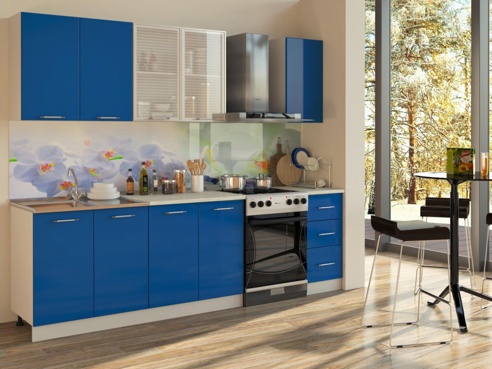 Кухня миф синяя, белый 2,0 м ЛДСП