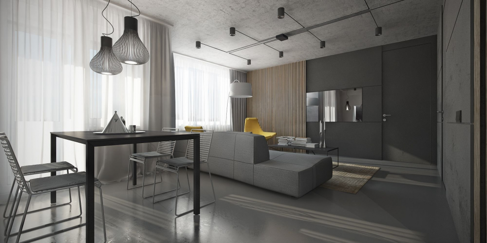 Квартира лофт в сером цвете