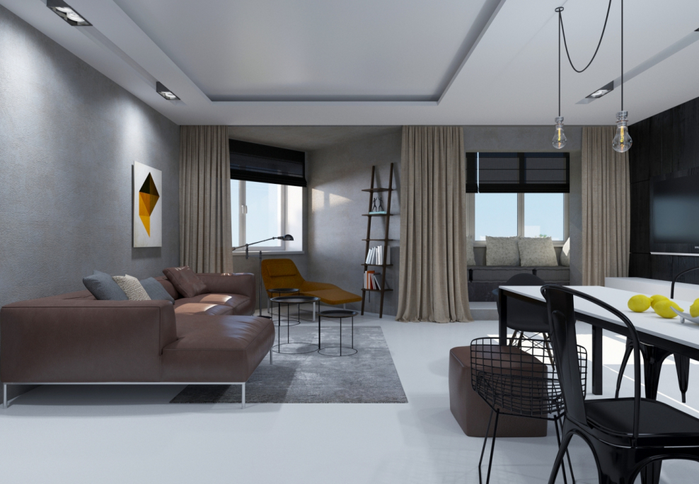 Кухня-гостиная в серых тонах Минимализм