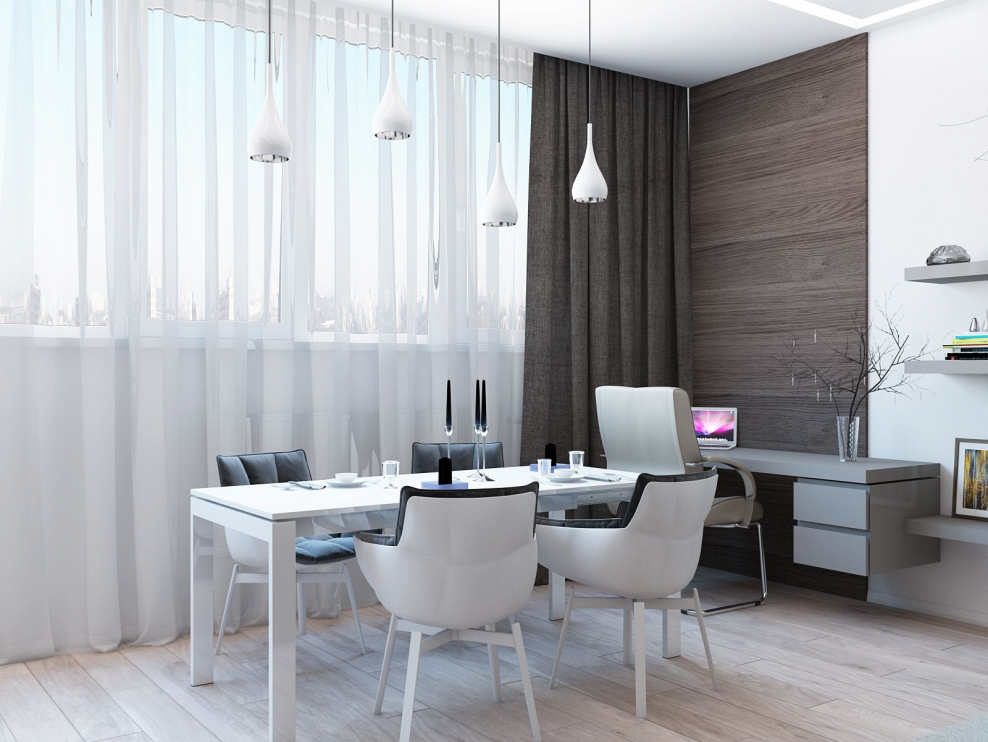 Гостиная+кухня в стиле Минимализм в серых тонах