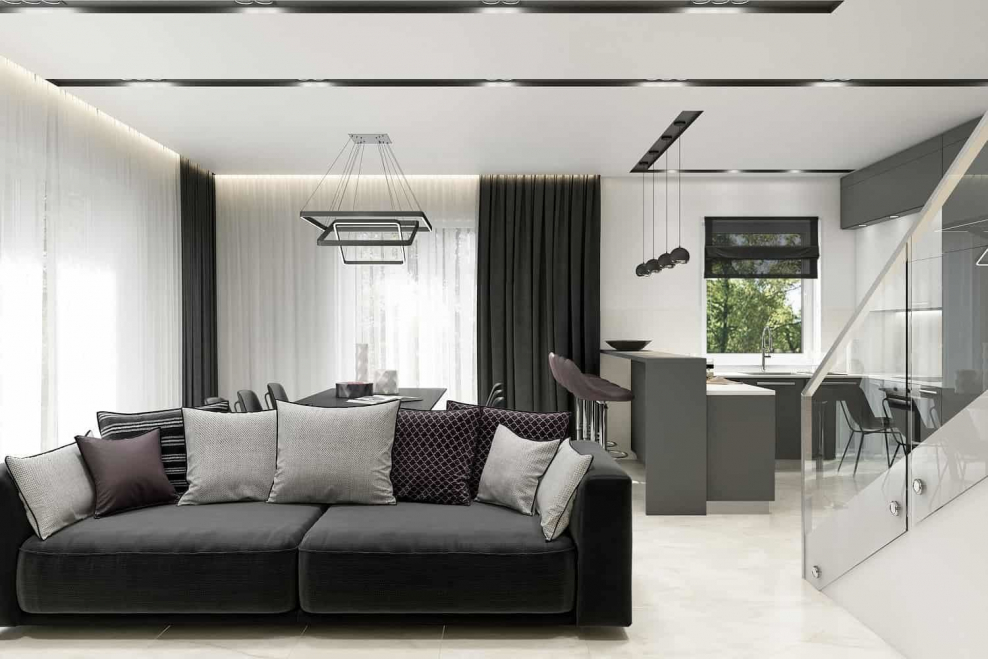 Серый интерьер гостиной Минимализм