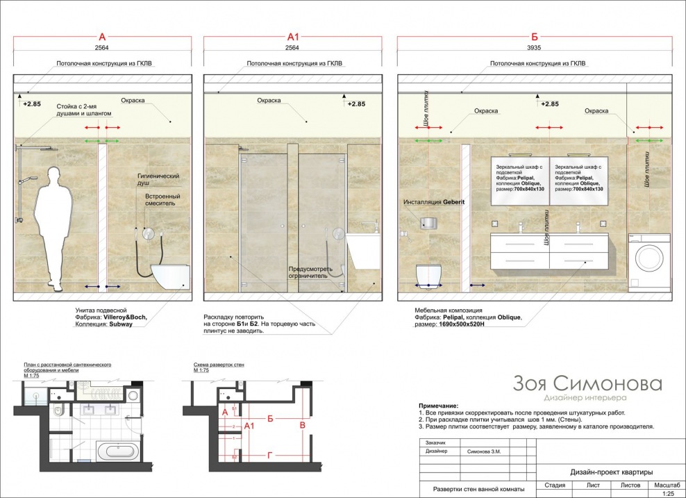 Развертка санузла дизайн проект