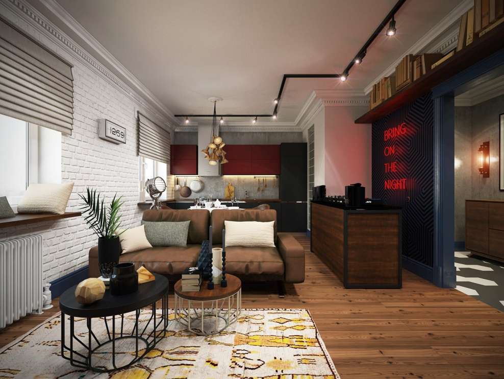 Гостиная 16м2 в стиле лофт